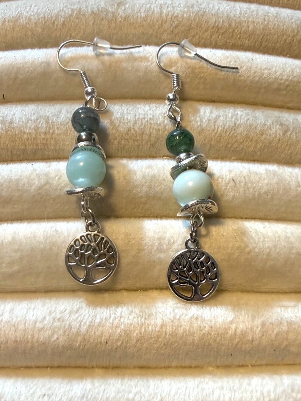 Rooted in Serenity – Aqua & Green Tree of Life Earrings